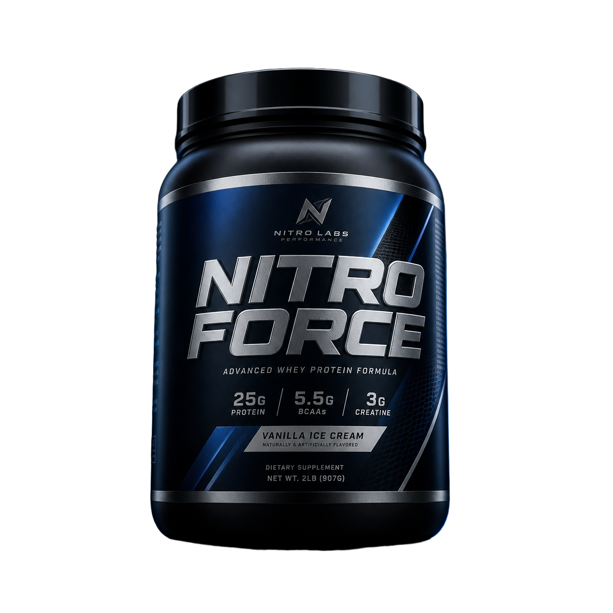 Pot de complément alimentaire Nitro Force sur fond sombre
